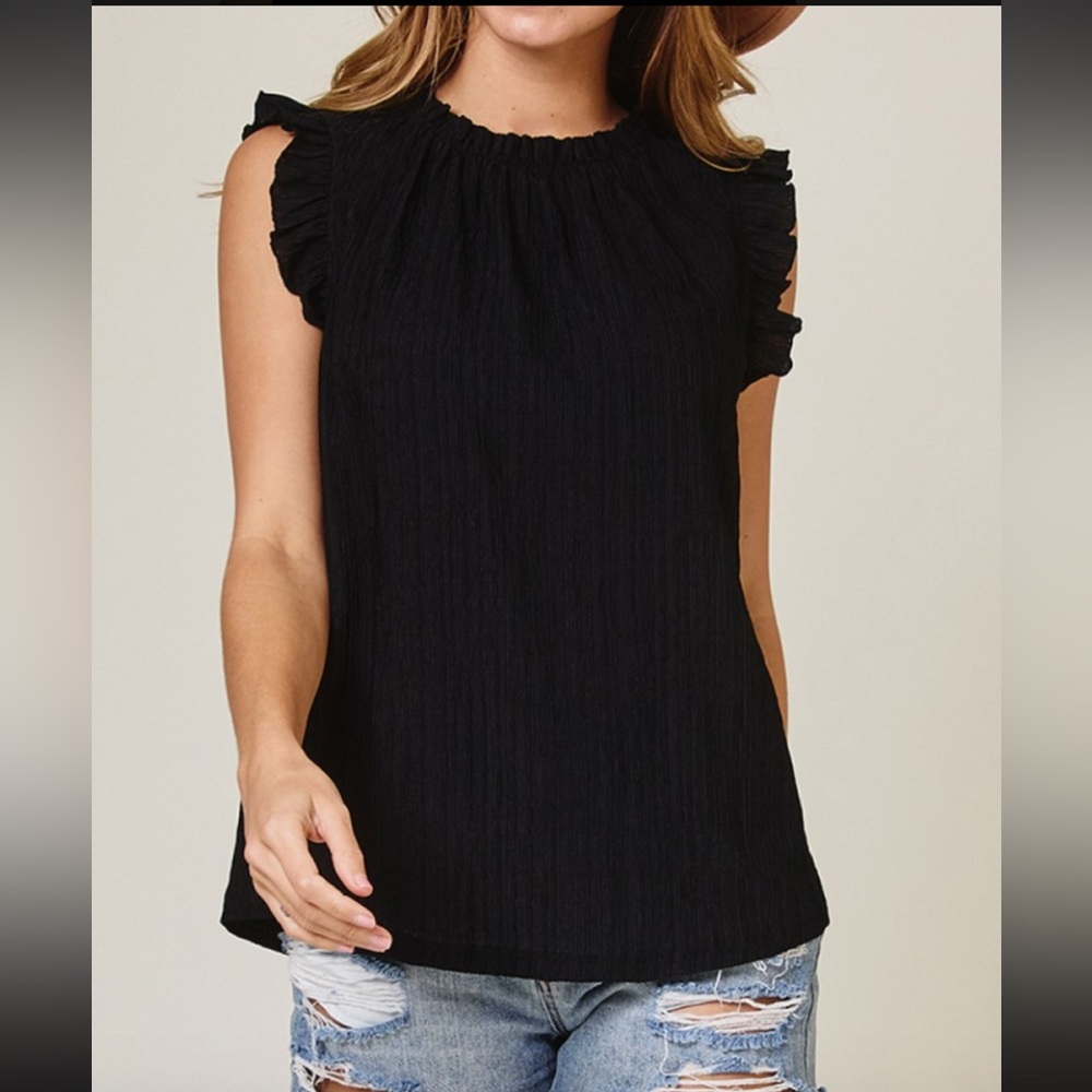 Black Ruffle Sleeve Tank Top Blouse